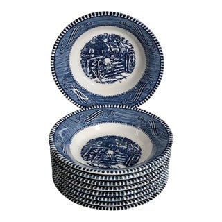 Vintage Currier & Ives Royal “The Old Farm Gate” 5 5/8" Fruit Dessert Bowls - Set of 9 For Sale