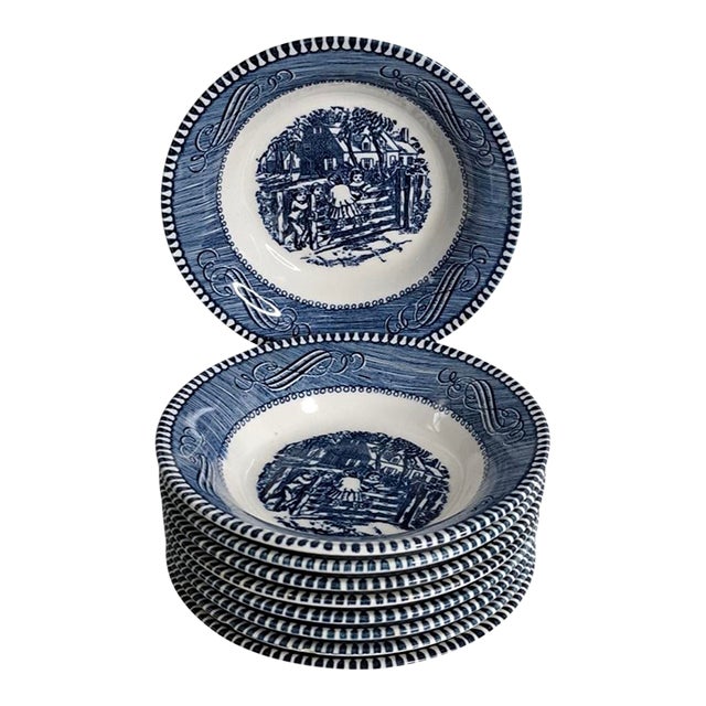 Vintage Currier & Ives Royal “The Old Farm Gate” 5 5/8" Fruit Dessert Bowls - Set of 9 For Sale