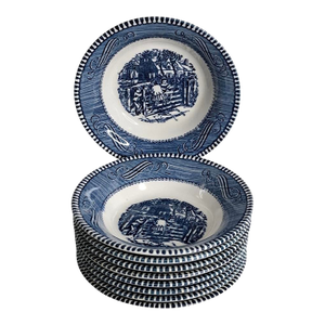 Vintage Currier & Ives Royal “The Old Farm Gate” 5 5/8" Fruit Dessert Bowls - Set of 9