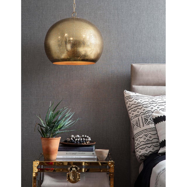 Pierced Metal Sphere Pendant in Natural Brass Chairish