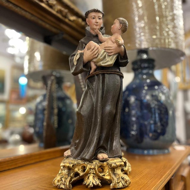 Spanish School Artist, Sculpture of Saint Anthony of Padua with the Child, Late 18th Century, Wood For Sale - Image 3 of 18
