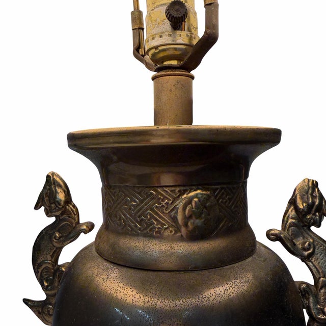 Vintage Chinoiserie Dragon Handle Table Lamp For Sale - Image 12 of 12