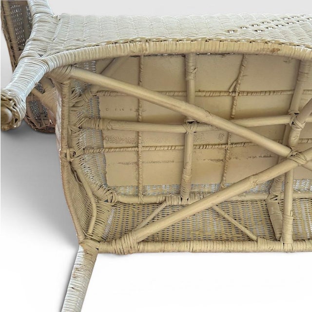 Vintage Palm Beach Regency White Wicker Camelback Settee Loveseat For Sale - Image 16 of 18