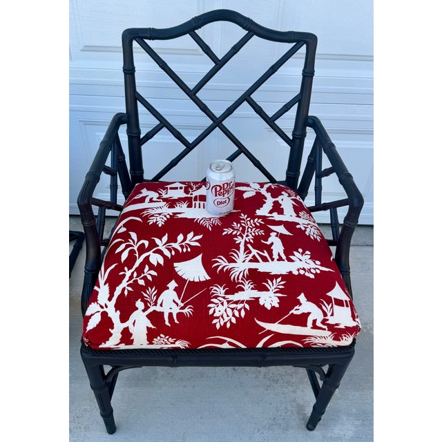Set of Six 1970s Black Chinese Chippendale Style Faux Bamboo Dining Chairs For Sale - Image 12 of 12