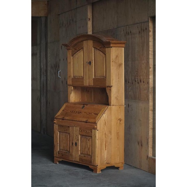 Antique Danish Pine Drop-Front Secretary with Upper Cabinet, Mid-19th Century For Sale - Image 4 of 14