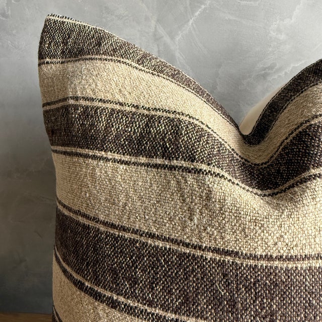 Mid-Century Modern Vintage Rug Pillow Cover With Stripes For Sale - Image 3 of 7