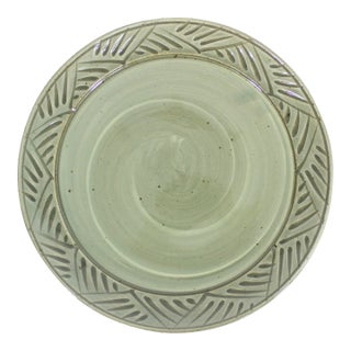 Vintage Large Green Studio Pottery Platter, Signed For Sale