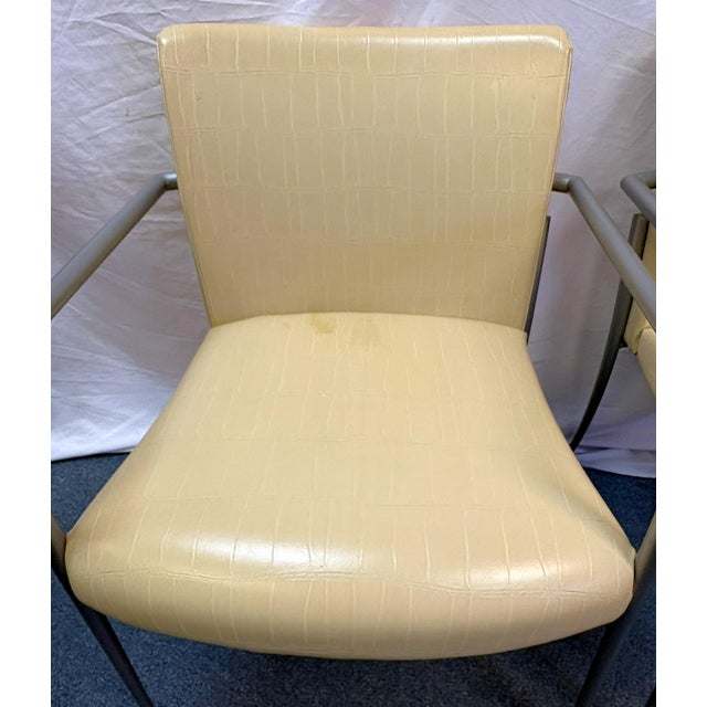 Beige Hickory Business Furniture Faux Croc and Metal Office Chairs - A Pair For Sale - Image 8 of 18