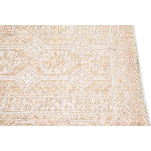 1960s Vintage Balouch Shabby Chic Beige Handmade Geometric Wool Rug For Sale In New York - Image 6 of 8