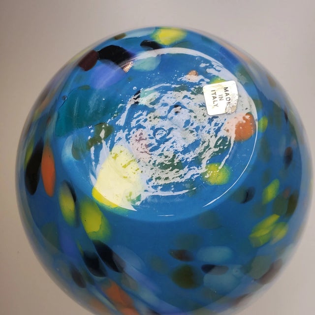 Glass Vintage Murano Style Art Glass Blue Blown Vase For Sale - Image 7 of 7