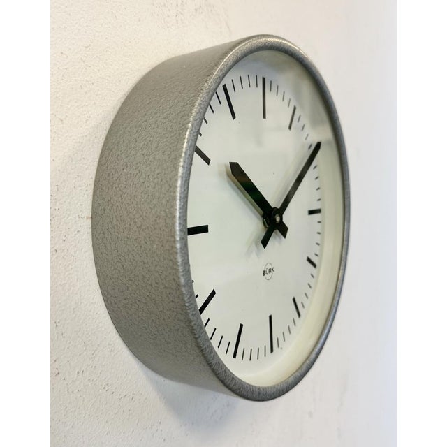Industrial Industrial Grey Wall Clock from Burk, 1970s For Sale - Image 3 of 16