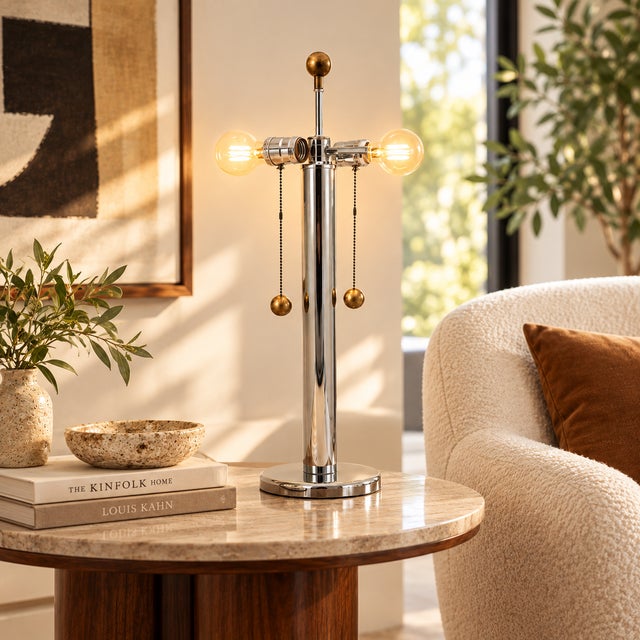 Robert Sonneman Sonneman for Kovacs Chrome Modernist Bauhaus Table Lamp Dangles 1975 For Sale - Image 4 of 13