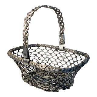 Mid 20th Century Silver Wire Woven Basket For Sale