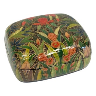 Vintage Kashmiri Lacquered Hand Painted Trinket Box For Sale
