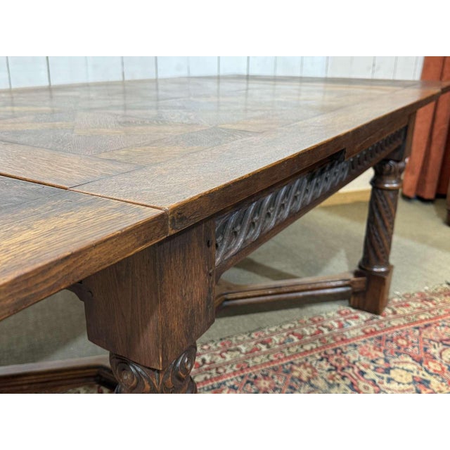 Wood Extendable Oak Table with Gothic Decoration, 1930s For Sale - Image 7 of 18