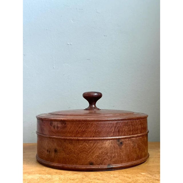 Late 20th Century Vintage Round Burl Wood Storage Box For Sale - Image 5 of 12