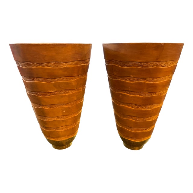 Large Ceramic and Gold Leaf Table Lamps, Set of 2 For Sale