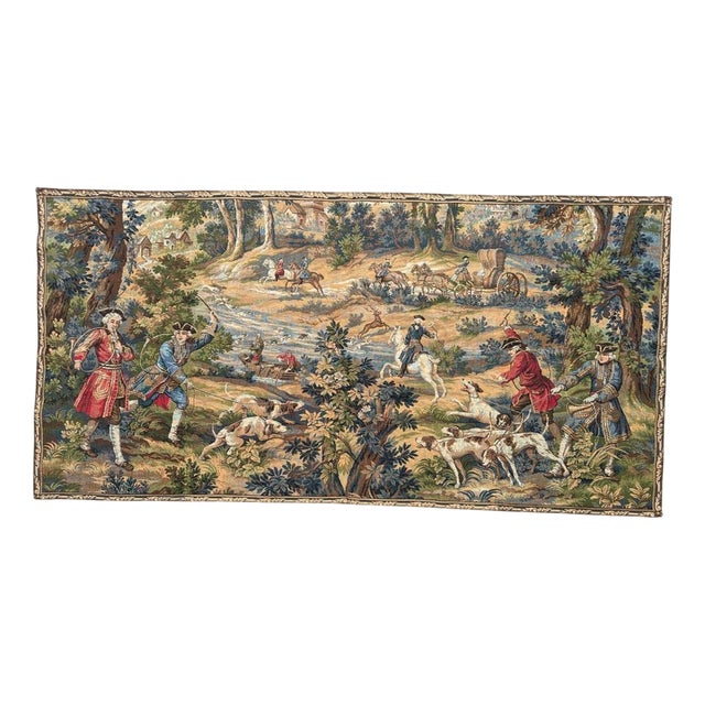 Vintage French Jacquard Tapestry with Hunting with Hounds Motif in the style of Aubusson, 1970s For Sale