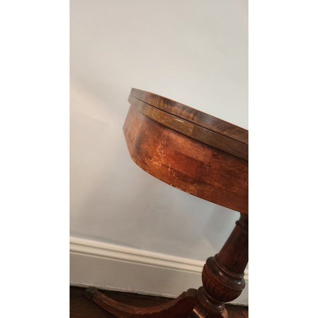 Antique Mahogany Entrance Table Convertible Game Table With Drawer & Carved Pedestal Base For Sale - Image 4 of 13