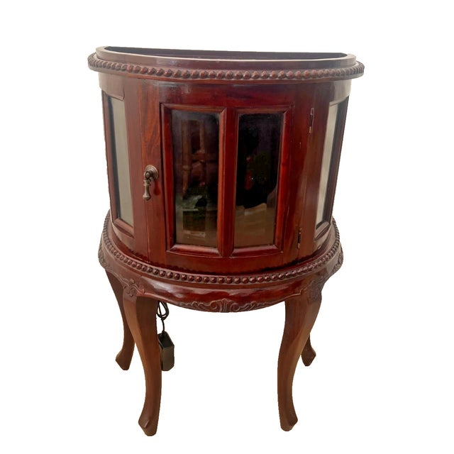 Vintage Demilune Shape China Curio Serving Cabinet with Curved Door, serving Cabinet, Beveled Glass, LED Dimmable Lights,...