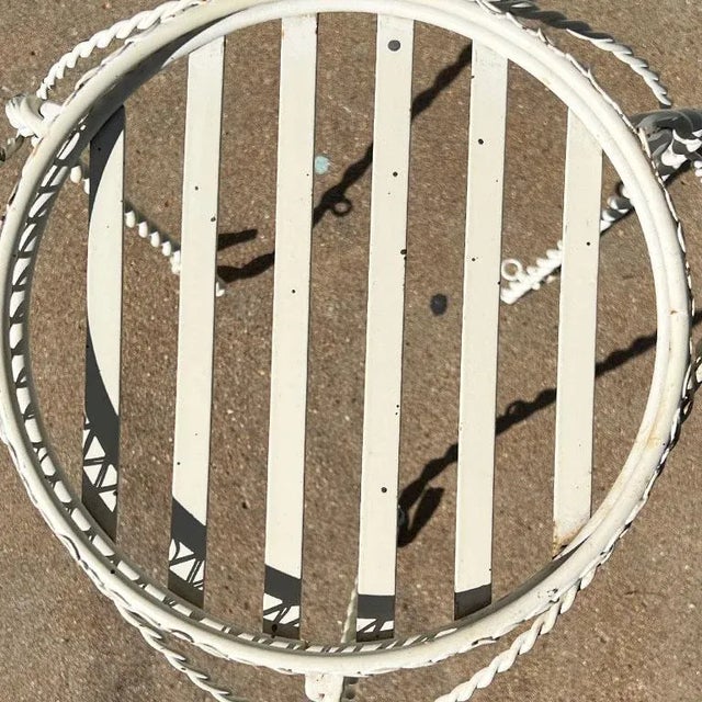 Russell Woodard Mid Century Modern Round White Strapped Metal Plant Stand After Russell Woodard For Sale - Image 4 of 4