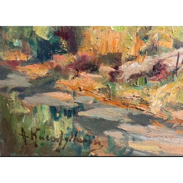 1960s 1960s Painting: Impressionist Autumn Landscape With Cottage For Sale - Image 5 of 12