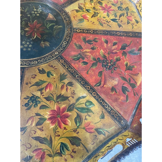 French Antique Tole Tray on Stand For Sale - Image 3 of 8