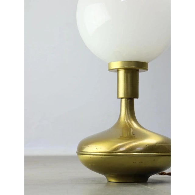 Mid-Century Italian Modern Brass & Opaline Glass Table Lamp For Sale - Image 6 of 12