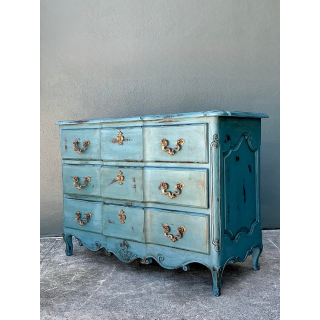 Shabby Chic Vintage Patinated Roll Front Commode For Sale - Image 3 of 12