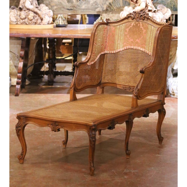 French 19th Century French Louis XV Carved Walnut Caned Chaise Lounge For Sale - Image 3 of 12