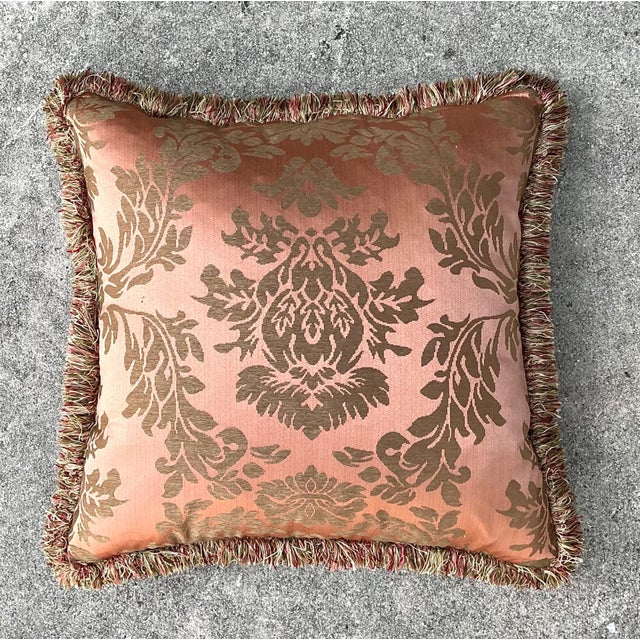 Mid-Century Modern Vintage Fortuny Jaquard With Caterpillar Fringe Pillow For Sale - Image 3 of 16