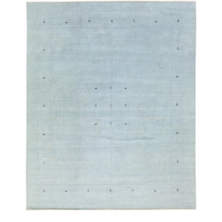 Modern Gabbeh Style Hand-Loom Minimalist Pattern Light Blue Wool Rug For Sale