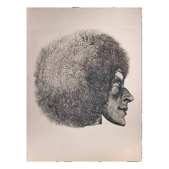 Giacomo Porzano, Profile, Original Etching, 1972 For Sale