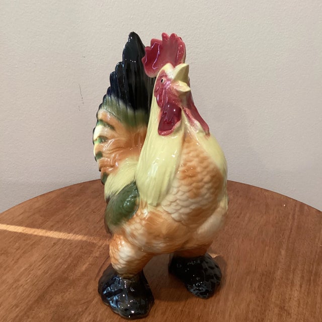 Figurative Vintage Hand Painted Colorful Ceramic Rooster in Boots Statue Figure For Sale - Image 3 of 10