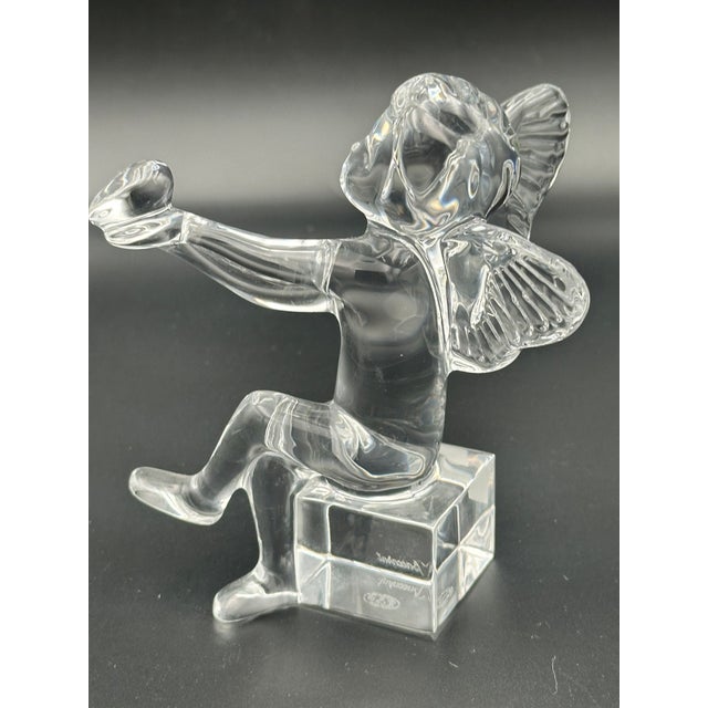 2000 - 2009 Baccarat Crystal Cherub Figurine on Block Base – Signed – Angel With Trumpet (4.5") For Sale - Image 5 of 8