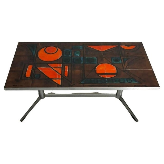 French Metal and Ceramic Coffee Table from Vallarius, 1960s For Sale - Image 11 of 11