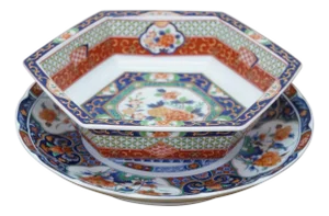 1982 Japanese Mann McMlxxxii Imari Octagonal Serving Platter & Bowl 12"