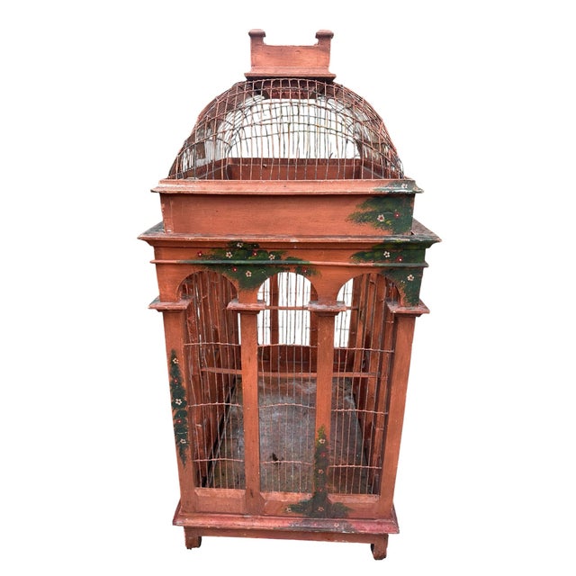 Antique Hand Painted Victorian French Birdcage For Sale - Image 4 of 10