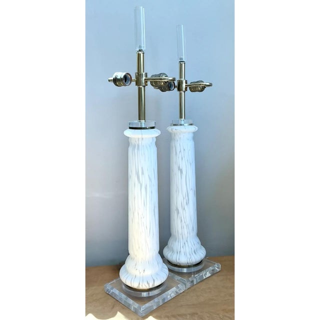 Metal Vintage Italian Glass Table Lamps - A Pair For Sale - Image 7 of 12