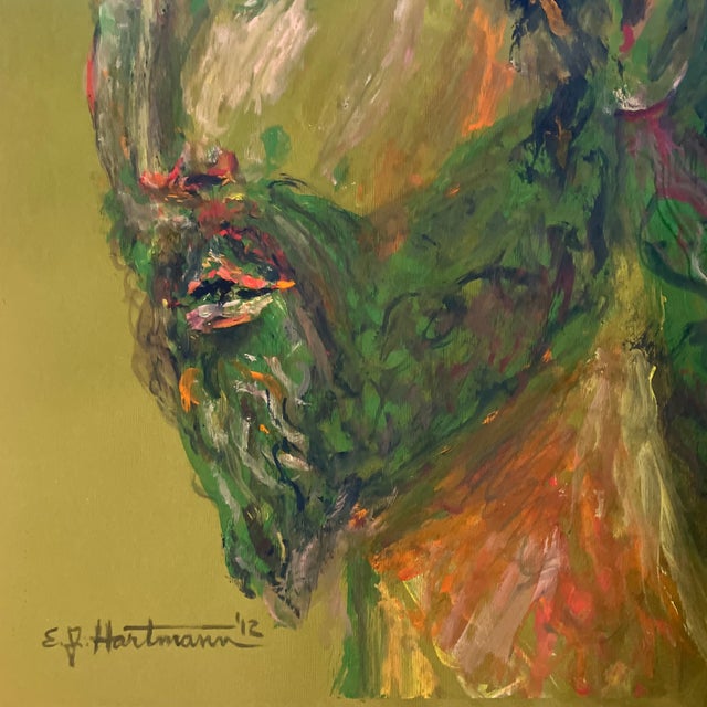 Contemporary Contemporary Original E.J.Hartmann Abstract Male Portrait Painting Signed For Sale - Image 3 of 5