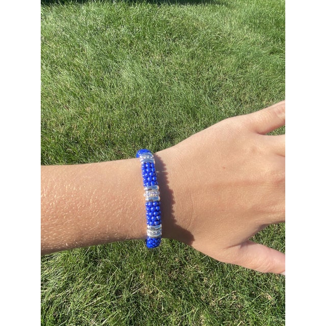 Metal Caviar Lagos .28ctw Diamond &Blue Bead Bracelet, Sterling Silver 14k Yellow Gold For Sale - Image 7 of 7