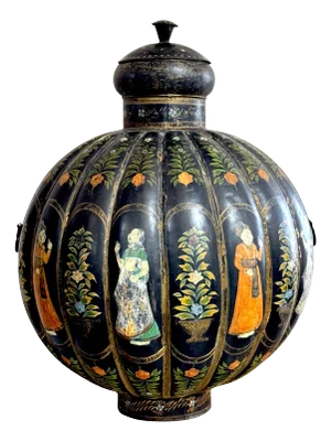 Monumental Anglo Indian Polychromed Rajasthan Bulbous Covered Tole Urn