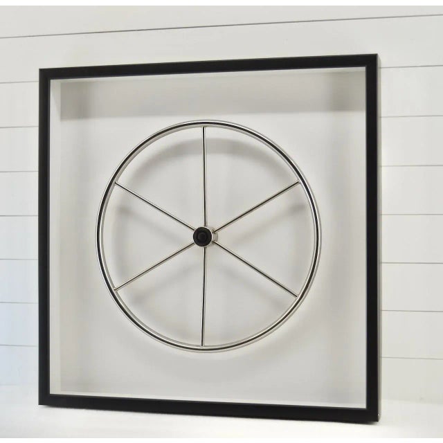 Modern Vintage Chrome Yacht Steering Wheel Framed - Coastal Wall Decor Large For Sale - Image 3 of 7