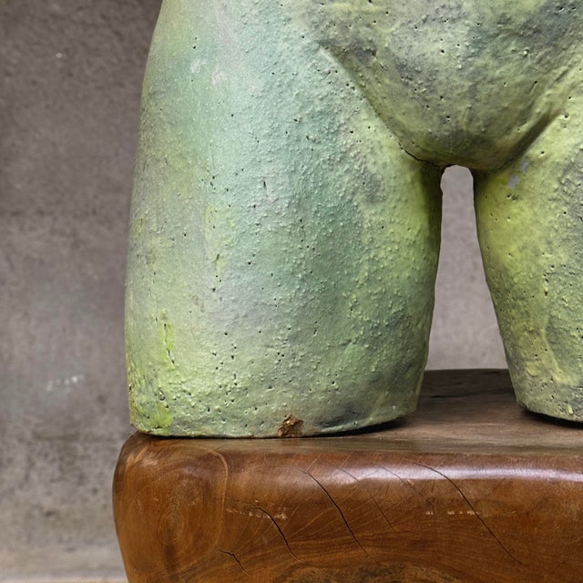 Ceramic Vintage Green Glazed Postmodernist Female Figurative Textured Earthenware Sculpture For Sale - Image 7 of 11