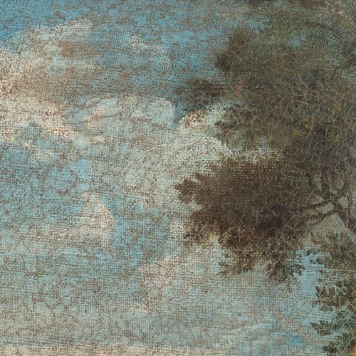 Textile Landscape with Bridge, Oil on Canvas, Framed For Sale - Image 7 of 11