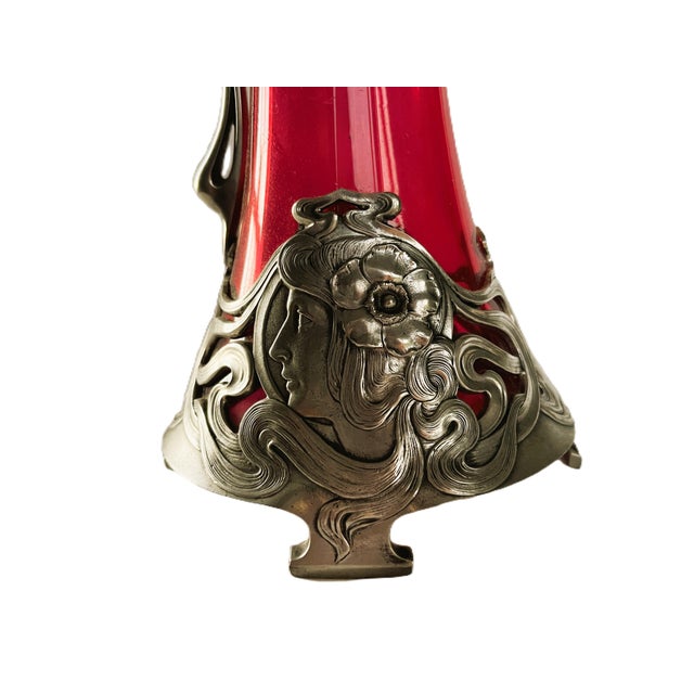 Art Nouveau 1900s WMF Jugendstil Ruby Glass and Pewter Decanter For Sale - Image 3 of 12