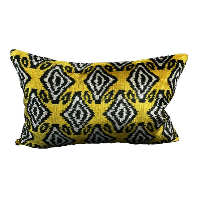 Yellow Velvet Ikat Pillow Cover For Sale