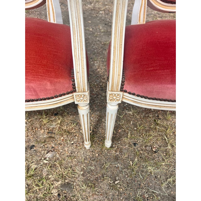 Wood French 19th Century Louis XVI Painted Walnut Arm Chairs - Set of 2 For Sale - Image 7 of 12
