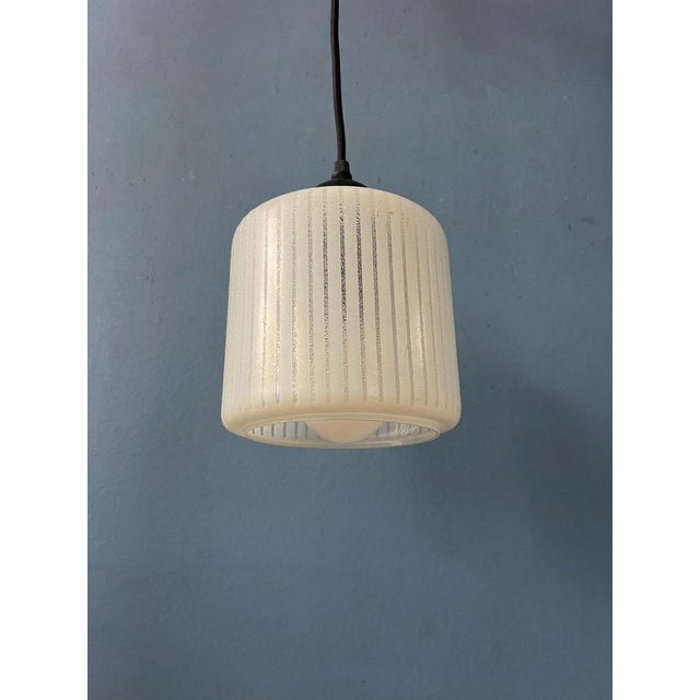 Mid-Century Round Striped Glass Pendant Lamp For Sale - Image 9 of 11