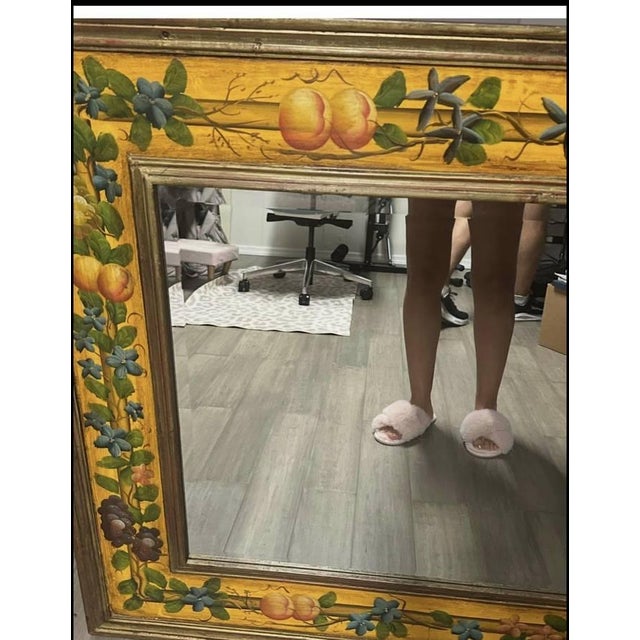 Tuscan Large Vintage Tuscan Style Hand-Painted Fruit & Floral Beveled Wall Mirror For Sale - Image 3 of 3